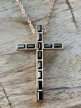 Dyrberg/Kern Sky Swarovski crystal cross necklace in rose gold / hematite